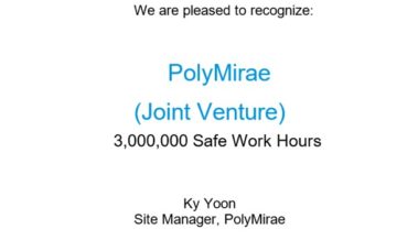 PolyMirae achieved a record of 3 million man-hour without accidents